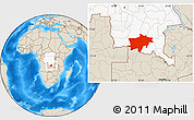 Shaded Relief Location Map of Kolwezi, highlighted country