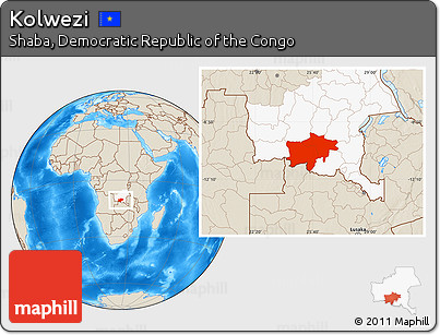 Shaded Relief Location Map of Kolwezi, highlighted parent region