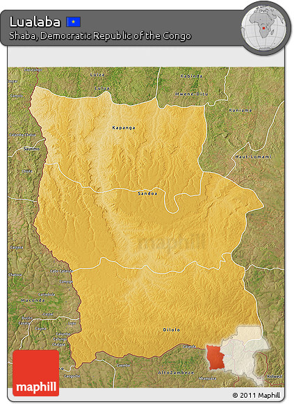 Physical 3D Map of Lualaba, satellite outside