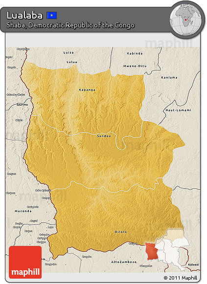 Physical 3D Map of Lualaba, shaded relief outside