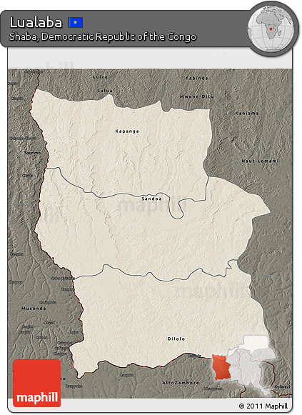 Shaded Relief 3D Map of Lualaba, darken