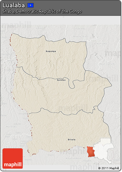 Shaded Relief 3D Map of Lualaba, lighten, semi-desaturated