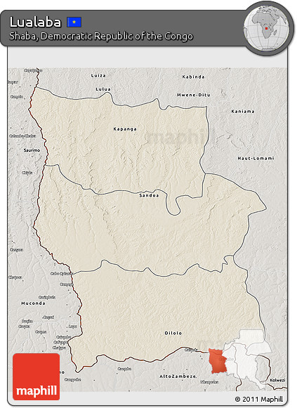 Shaded Relief 3D Map of Lualaba, semi-desaturated