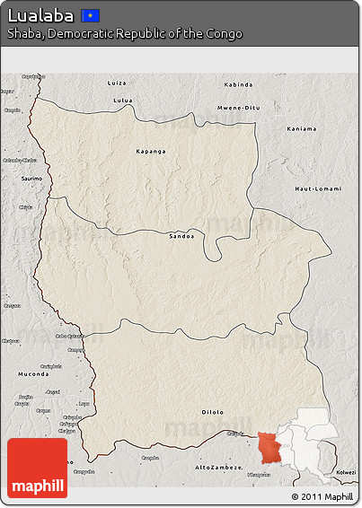 Shaded Relief 3D Map of Lualaba, semi-desaturated