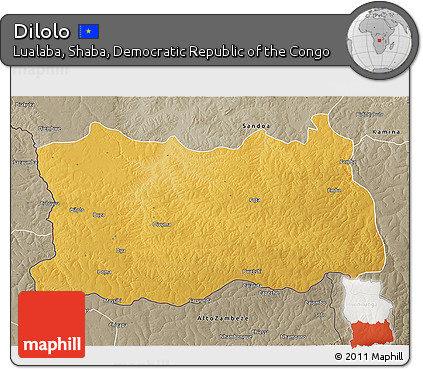 Physical 3D Map of Dilolo, semi-desaturated