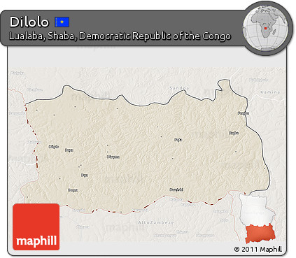 Shaded Relief 3D Map of Dilolo, lighten