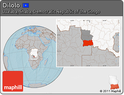 Gray Location Map of Dilolo, highlighted country, highlighted parent region, hill shading