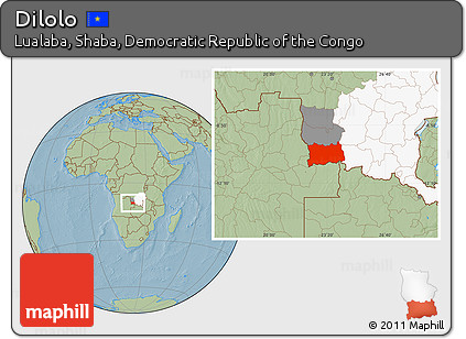 Savanna Style Location Map of Dilolo, highlighted parent region, highlighted grandparent region, hill shading