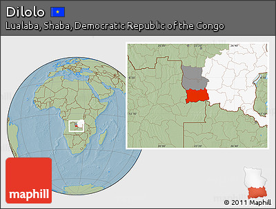 Savanna Style Location Map of Dilolo, highlighted parent region, highlighted grandparent region, hill shading