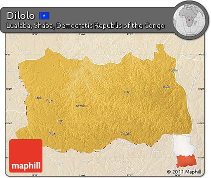 Physical Map of Dilolo, lighten