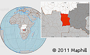 Gray Location Map of Lualaba, highlighted country, highlighted parent region, hill shading