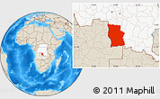 Shaded Relief Location Map of Lualaba, highlighted country