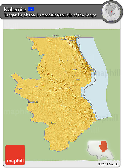 Savanna Style 3D Map of Kalemie, single color outside