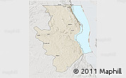 Shaded Relief 3D Map of Kalemie, lighten, semi-desaturated