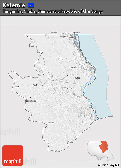 Silver Style 3D Map of Kalemie, single color outside