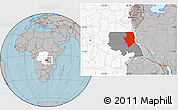 Gray Location Map of Kalemie, highlighted country, highlighted parent region, hill shading