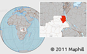 Gray Location Map of Kalemie, highlighted grandparent region, hill shading