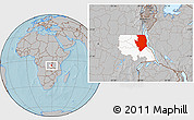 Gray Location Map of Kalemie, highlighted parent region, hill shading