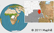Satellite Location Map of Kalemie, highlighted country, highlighted grandparent region