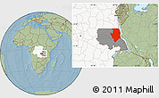 Savanna Style Location Map of Kalemie, highlighted country, highlighted parent region, hill shading