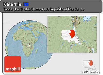 Savanna Style Location Map of Kalemie, highlighted parent region, hill shading