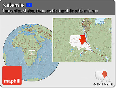 Savanna Style Location Map of Kalemie, highlighted parent region, hill shading