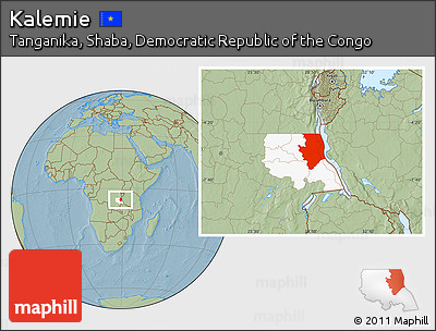 Savanna Style Location Map of Kalemie, highlighted parent region, hill shading