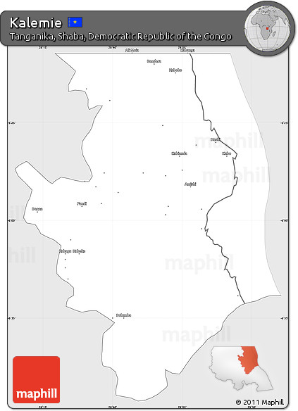 Silver Style Simple Map of Kalemie, single color outside