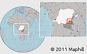 Gray Location Map of Kongolo, highlighted country, highlighted grandparent region, within the entire country, hill shading