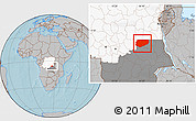 Gray Location Map of Kongolo, highlighted country, highlighted grandparent region, hill shading