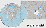 Gray Location Map of Kongolo, highlighted grandparent region, within the entire country, hill shading