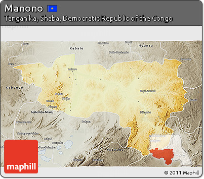 Physical 3D Map of Manono, semi-desaturated