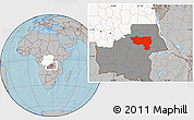 Gray Location Map of Manono, highlighted country, highlighted grandparent region, hill shading