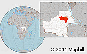 Gray Location Map of Manono, highlighted grandparent region, hill shading