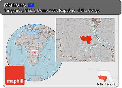 Gray Location Map of Manono, hill shading
