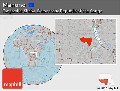 Gray Location Map of Manono, hill shading