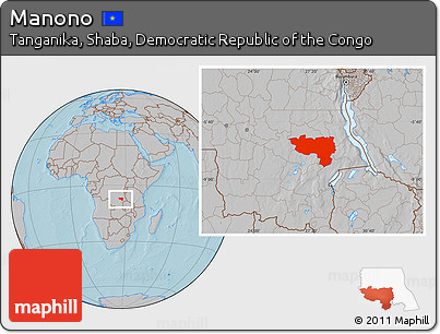 Gray Location Map of Manono, hill shading
