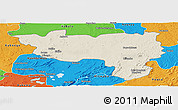 Shaded Relief Panoramic Map of Manono, political outside