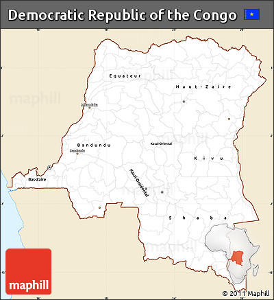 Classic Style Simple Map of Democratic Republic of the Congo, single color outside