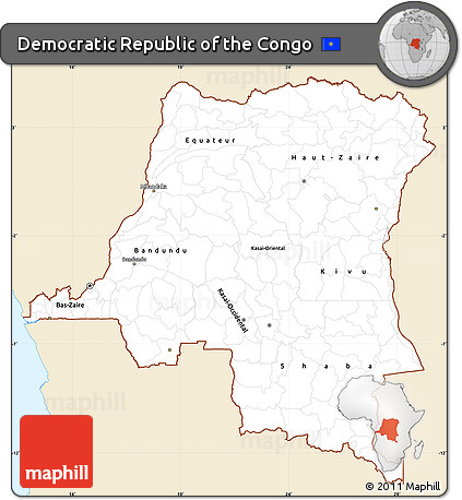 Classic Style Simple Map of Democratic Republic of the Congo, single color outside