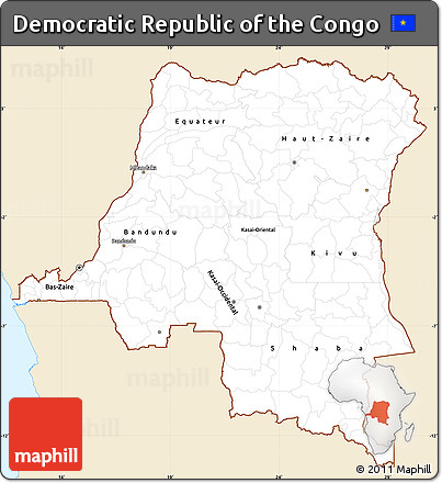 Classic Style Simple Map of Democratic Republic of the Congo, single color outside