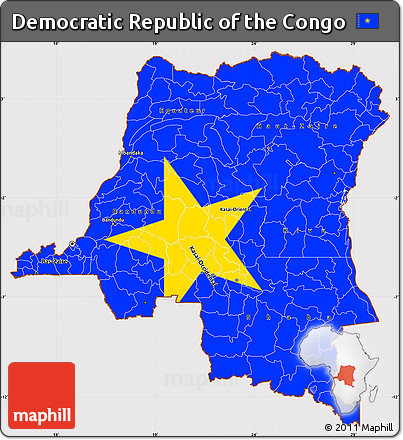 Flag Simple Map of Democratic Republic of the Congo, flag aligned to the middle