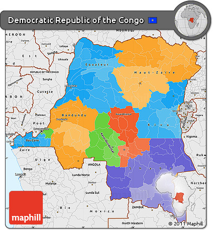 Political Simple Map of Democratic Republic of the Congo, single color outside, borders and labels