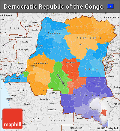 Political Simple Map of Democratic Republic of the Congo, single color outside, borders and labels