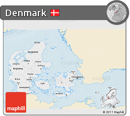 Classic Style 3D Map of Denmark, single color outside