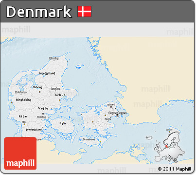 Classic Style 3D Map of Denmark, single color outside
