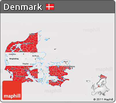 Flag 3D Map of Denmark, flag centered