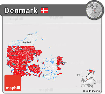 Flag 3D Map of Denmark, flag aligned to the middle