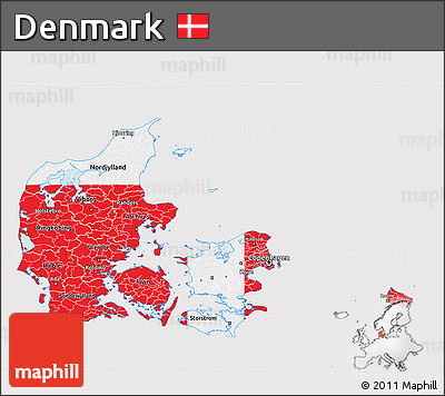 Flag 3D Map of Denmark, flag aligned to the middle
