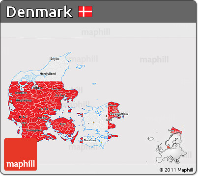 Flag 3D Map of Denmark, flag aligned to the middle
